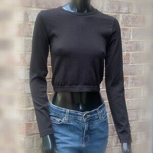 J.o & Co Black Long Sleeve Crew Neck Crop Top Sz S-M
